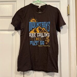 Brown Graphic T-Shirt with Mountain Print